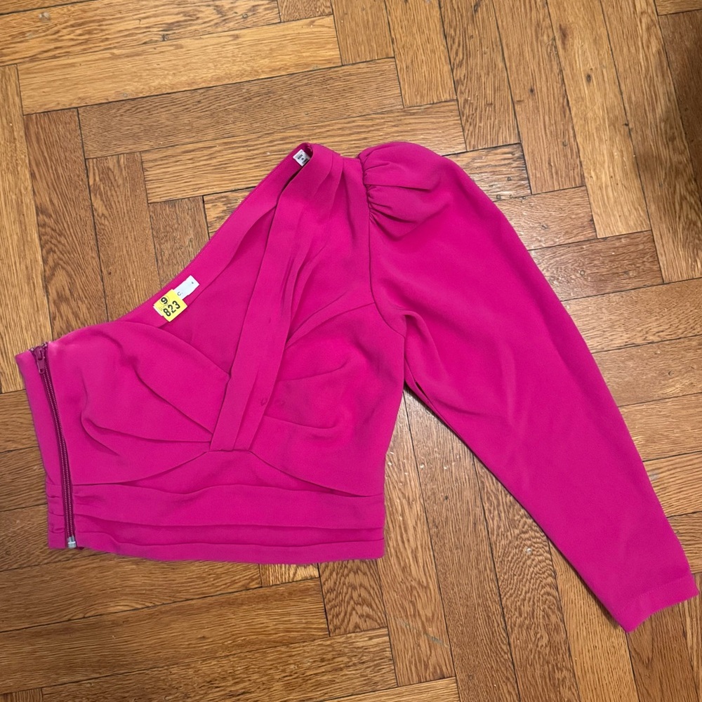 A.L.C. Pink One Shoulder Twist Crop Top in Fuchsia